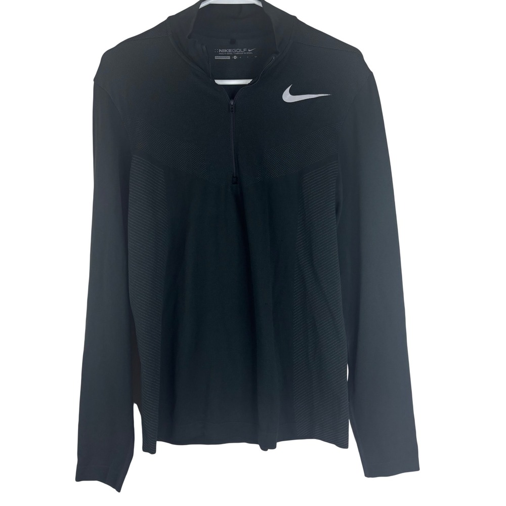 Nike Golf 1/4 Zip Pullover Mens Small Black Knit Mock Neck Long Sleeve Shirt S